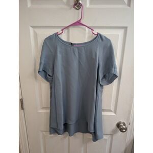 Lafayette 148 New York Silk Blouse Womens Blue Short Flutter Sleeve Top - Size M